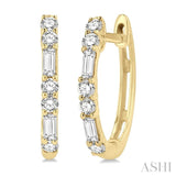 1/3 ctw Baguette and Single Cut Diamond Petite Huggies in 14K Yellow Gold