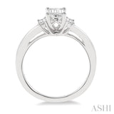 5/8 Ctw Emerald and Baguette Diamond Engagement Ring with 1/2 Ct Emerald cut Center Stone in 14K White Gold