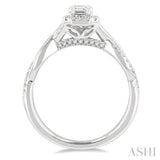 1/5 ctw Twisted Shank Emerald Shape Round Cut Diamond Semi-Mount Engagement Ring in 14K White Gold