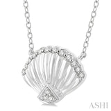 1/10 ctw Nautical Seashell Petite Round Cut Diamond Fashion Pendant With Chain in 10K White Gold