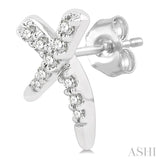 1/10 ctw X-Shape Petite Round Cut Diamond Fashion Stud Earring in 10K White Gold