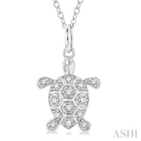 1/6 Ctw Marine Life Turtle Petite Round Cut Diamond Fashion Pendant With Chain in 10K White Gold