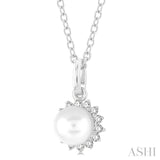 1/10 ctw Petite 6X6 MM Cultured Pearl and Round Cut Diamond Fashion Pendant With Chain in 10K White Gold