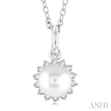 1/10 ctw Petite 6X6 MM Cultured Pearl and Round Cut Diamond Fashion Pendant With Chain in 10K White Gold