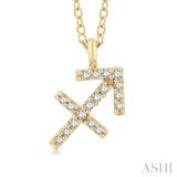 1/10 ctw Sagittarius Round Cut Diamond Zodiac Pendant With Chain in 10K Yellow Gold