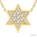 1/10 Ctw Star of David Petite Round Cut Diamond Fashion Pendant With Chain in 10K Yellow Gold