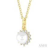 1/10 ctw Petite 6X6 MM Cultured Pearl and Round Cut Diamond Fashion Pendant With Chain in 10K Yellow Gold