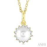 1/10 ctw Petite 6X6 MM Cultured Pearl and Round Cut Diamond Fashion Pendant With Chain in 10K Yellow Gold