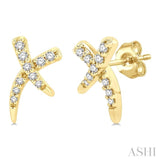1/10 ctw X-Shape Petite Round Cut Diamond Fashion Stud Earring in 10K Yellow Gold