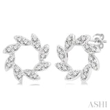 1/10 ctw Floral Petite Round Cut Diamond Fashion Stud Earring in 10K White Gold