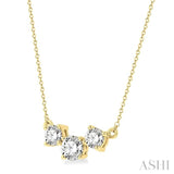 1 1/2 Ctw Three Stone Round Cut Diamond Necklace in 14K Yellow Gold