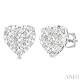 1 Ctw Heart Shape Lovebright Round Cut Diamond Stud Earrings in 14K White Gold