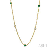 1/2 ctw Round Cut Diamond and 2.85MM Emerald Precious Station Necklace in 14K Yellow Gold