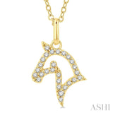 1/10 Ctw Horse Head Petite Round Cut Diamond Fashion Pendant With Chain in 10K Yellow Gold