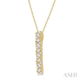 1/2 Ctw Zigzag Baguette and Round Cut Diamond Bar Pendant With Chain in 14K Yellow Gold