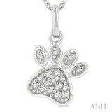 1/10 Ctw Dog Paw Petite Round Cut Diamond Fashion Pendant With Chain in 10K White Gold