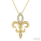 1/10 Ctw Fleur De Lis Round Cut Diamond Pendant With Chain in 10K Yellow Gold