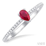 5x3 MM Pear Cut Ruby and 1/10 ctw Petite Round Cut Diamond Precious Fashion Ring in 10K White Gold