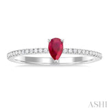 5x3 MM Pear Cut Ruby and 1/10 ctw Petite Round Cut Diamond Precious Fashion Ring in 10K White Gold