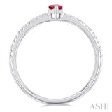 5x3 MM Pear Cut Ruby and 1/10 ctw Petite Round Cut Diamond Precious Fashion Ring in 10K White Gold