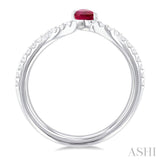 4X3 MM Pear Cut Ruby and 1/10 ctw Petite Round Cut Diamond Precious Fashion Ring in 10K White Gold