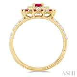 3/8 ctw Floral 6X4 MM Oval & 1.5 MM Round Cut Ruby and Round Cut Diamond Precious Ring in 14K Yellow Gold