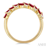 1/5 ctw Leafy 4X2 MM Marquise Cut Ruby and Round Cut Diamond Precious Band in 14K Yellow Gold