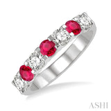 1/2 ctw Round Cut Diamond and 3.3MM Ruby Precious Wedding Band in 14K White Gold