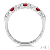 1/2 ctw Round Cut Diamond and 3.3MM Ruby Precious Wedding Band in 14K White Gold