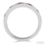 3/8 ctw Round Cut Diamond and 2.6MM Ruby Precious Wedding Band in 14K White Gold