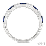 4X2 MM Baguette Cut Sapphire and 1/5 Ctw Art Deco Round Cut Diamond Precious Band in 14K White Gold