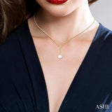 7 MM Round Shape Cultured Pearl and 1/10 ctw Petite Round Cut Diamond Fashion Pendant With Chain in 10K Yellow Gold