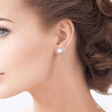 5.5 MM Round Shape Cultured Pearls and 1/6 ctw Petite Sunflower Round Cut Diamond Fashion Stud Earring in 10K White Gold