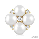 4 MM Round Shape Floral Cultured Pearls and 1/10 ctw Round Cut Diamond Fashion Stud Earring in 10K Yellow Gold
