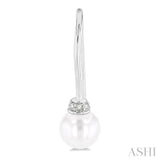 5.5 MM Round Shape Cultured Pearls and 1/20 ctw Round Cut Diamond Petite Fashion Earring in 10K White Gold