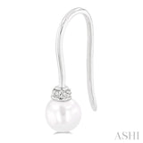 5.5 MM Round Shape Cultured Pearls and 1/20 ctw Round Cut Diamond Petite Fashion Earring in 10K White Gold