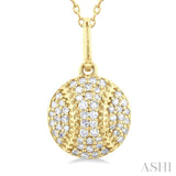 1/5 ctw Petite Baseball Round Cut Diamond Fashion Pendant With Chain in 10K Yellow Gold