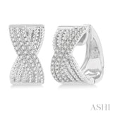 1/3 ctw Petite Wide Criss-Cross Rope and Round Cut Diamond Fashion Huggies in 14K White Gold