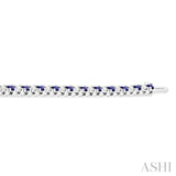 1 1/2 ctw Square Box Link 2.5MM Sapphire and Round Cut Diamond Precious Tennis Bracelet in 14K White Gold