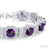 7X7 MM Cushion Shape Amethyst and 1/10 Ctw Round Cut Diamond Semi-Precious Bracelet in Sterling Silver