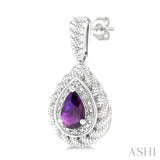 6X4 MM Pear Cut Amethyst and 1/20 Ctw Round Cut Diamond Semi-Precious Earrings in Sterling Silver