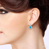 8X8 MM Cushion Shape Blue Topaz and 1/20 ctw Round Cut Diamond Semi Precious Earring in Sterling Silver
