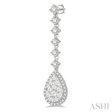 1 ctw Pear Shape Dangler Round Cut Diamond Lovebright Earrings in 14K White Gold