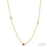 2.25 MM Ruby and 1/4 ctw Round Cut Diamond Precious Station Necklace in 14K Yellow Gold