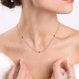2.25 MM Ruby and 1/4 ctw Round Cut Diamond Precious Station Necklace in 14K Yellow Gold