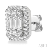 5/8 ctw Octagonal Baguette & Round Cut Diamond Stud Earrings in 14K White Gold