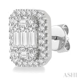 5/8 Ctw Octagonal Baguette & Round Cut Diamond Stud Earrings in 14K White Gold