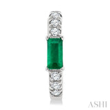 4X2 MM Baguette Cut Emerald and 1/8 Ctw Petite Round Cut Diamond Fashion Huggies in 10K White Gold