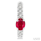 4X3 MM Oval Cut Ruby and 1/10 Ctw Petite Round Cut Diamond Fashion Huggies in 10K White Gold
