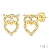 1/6 Ctw Petite Owl Round Cut Diamond Fashion Stud Earrings in 10K Yellow Gold